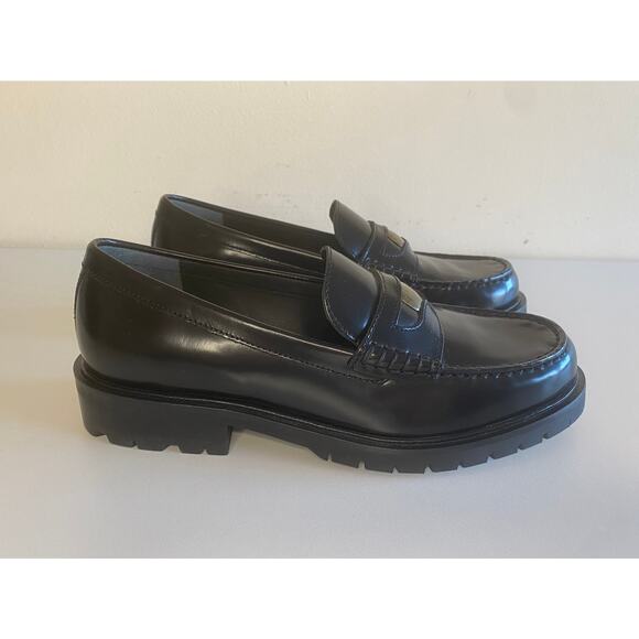 NEW FREE PEOPLE LIV PENNY LOAFERS BLACK LEATHER COIN ACCENT CLASSIC CHIC - Picture 1 of 13